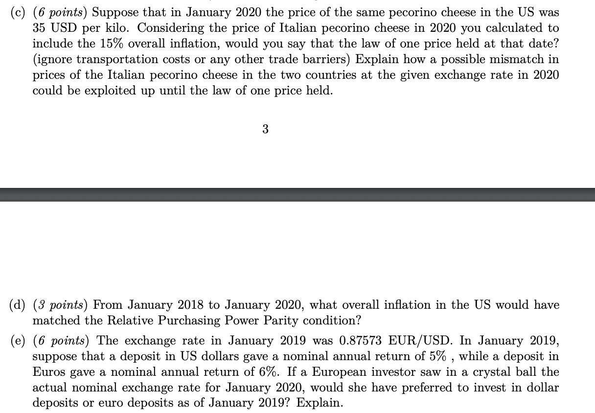C 6 Points Suppose That In January 2020 The Price Of The Same Pecorino Cheese In The Us Was 35 Usd Per Kilo Conside 1
