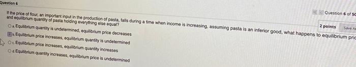 Question 6 Of Sc Question 2 Points Save A The Price Of Four An Important Input In The Production Of Pasta Falls During 1