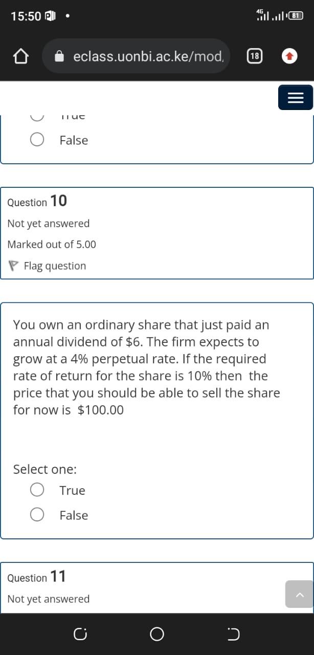 15 50 Pm Eclass Uonbi Ac Ke Mod 18 Iiuc False Question 10 Not Yet Answered Marked Out Of 5 00 P Flag Question You O 1