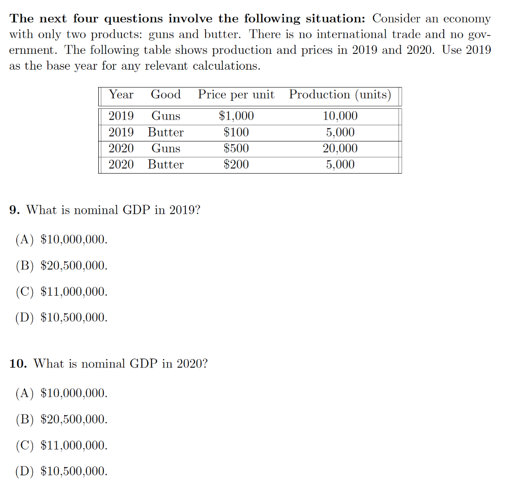 The Next Four Questions Involve The Following Situation Consider An Economy With Only Two Products Guns And Butter Th 1