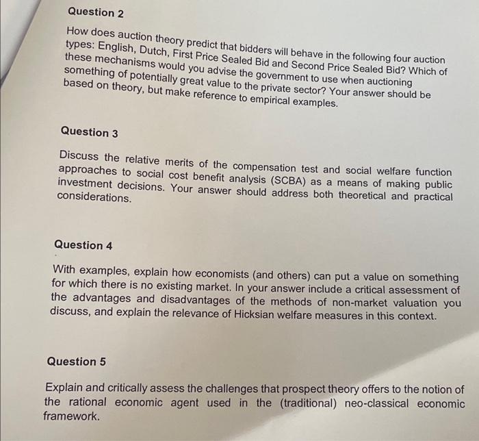 Question 2 How Does Auction Theory Predict That Bidders Will Behave In The Following Four Auction Types English Dutch 1
