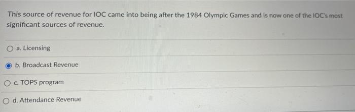 This Source Of Revenue For Ioc Came Into Being After The 1984 Olympic Games And Is Now One Of The Ioc S Most Significant 1