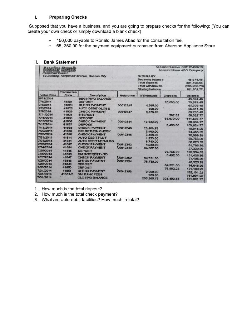 I Preparing Checks Supposed That You Have A Business And You Are Going To Prepare Checks For The Following You Can C 1
