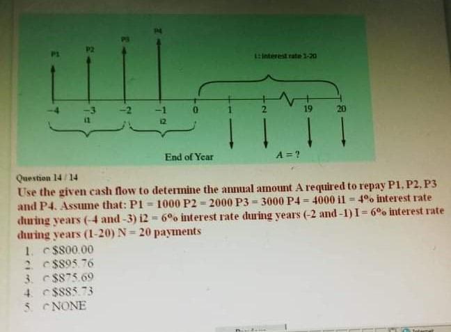 P2 Linterest Rate 1 20 19 20 1 12 End Of Year A Question 14 14 Use The Given Cash Flow To Determine The Annual Amou 1