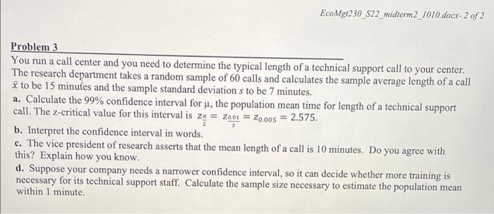 Problem 1 You Run A Fast Food Restaurant And You Are Assessing The Speed Of Service At Your Drive Through Window If The 3