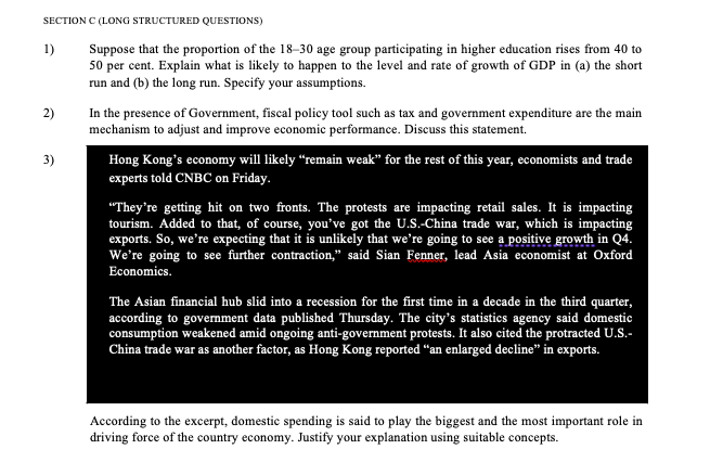 Section C Long Structured Questions 1 Suppose That The Proportion Of The 18 30 Age Group Participating In Higher Educ 1
