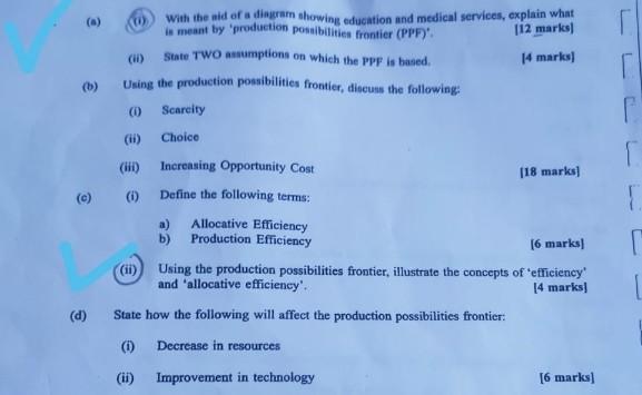 With The Aid Of A Diram Showing Education And Medical Services Explain What Meant By Production Possibilities Fr 1