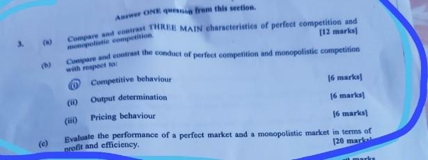 Monopolistie Competition With Respect To Answer One Question From This Section Compare And Contrast Three Main Chara 1