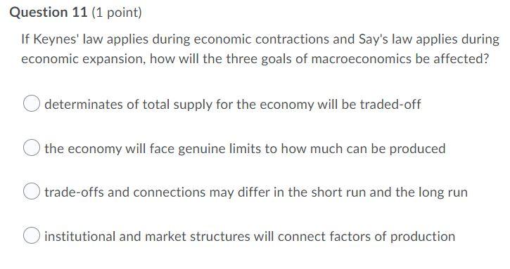 Question 11 1 Point If Keynes Law Applies During Economic Contractions And Say S Law Applies During Economic Expansio 1