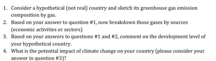 1 Consider A Hypothetical Not Real Country And Sketch Its Greenhouse Gas Emission Composition By Gas 2 Based On You 1