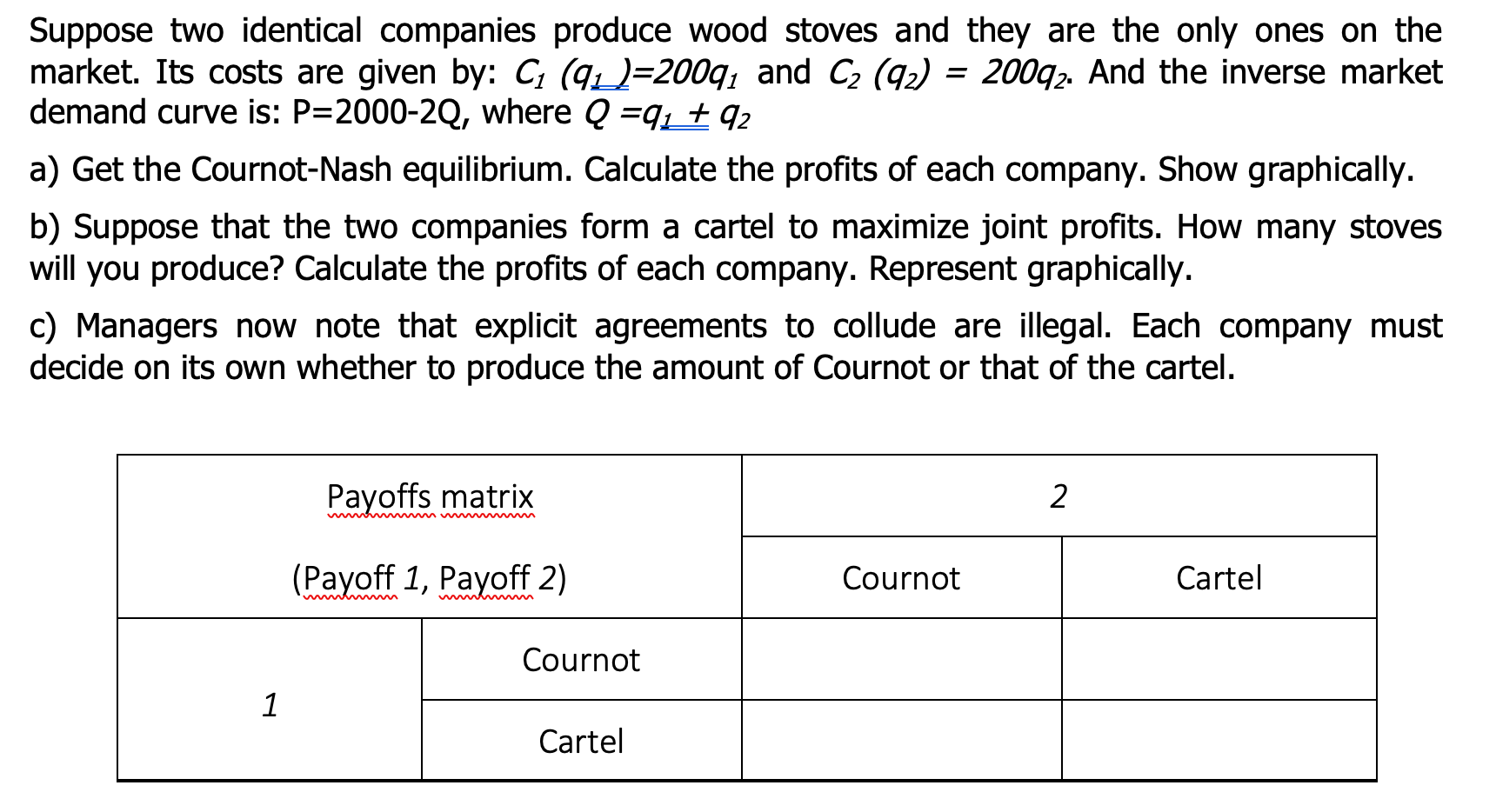 Suppose Two Identical Companies Produce Wood Stoves And They Are The Only Ones On The Market Its Costs Are Given By 1