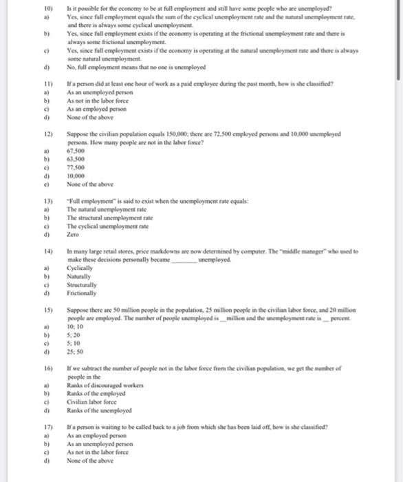 1 Among The Following Cases Which One Would Be Considered To Be Unemployed Someone Who A Worked Three Days In The La 4