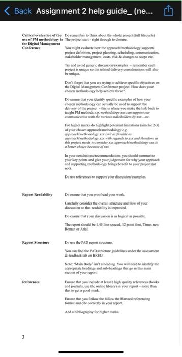 Back Assignment 2 Help Guide Ne Critical Evaluation Of The Do Remember To Think About The Whole Project Full Life 1