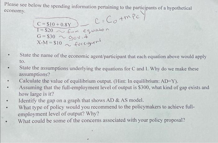 Please See Below The Spending Information Pertaining To The Participants Of A Hypothetical Economy C Cotmpe C 10 0 8 1