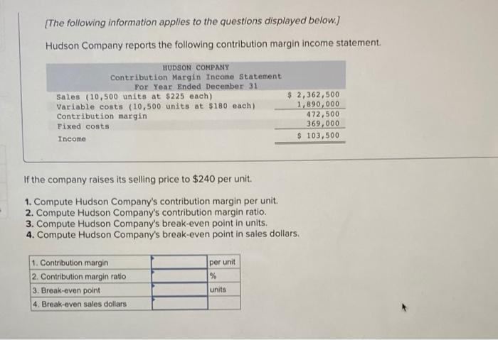 The Following Information Applies To The Questions Displayed Below Hudson Company Reports The Following Contribution M 1