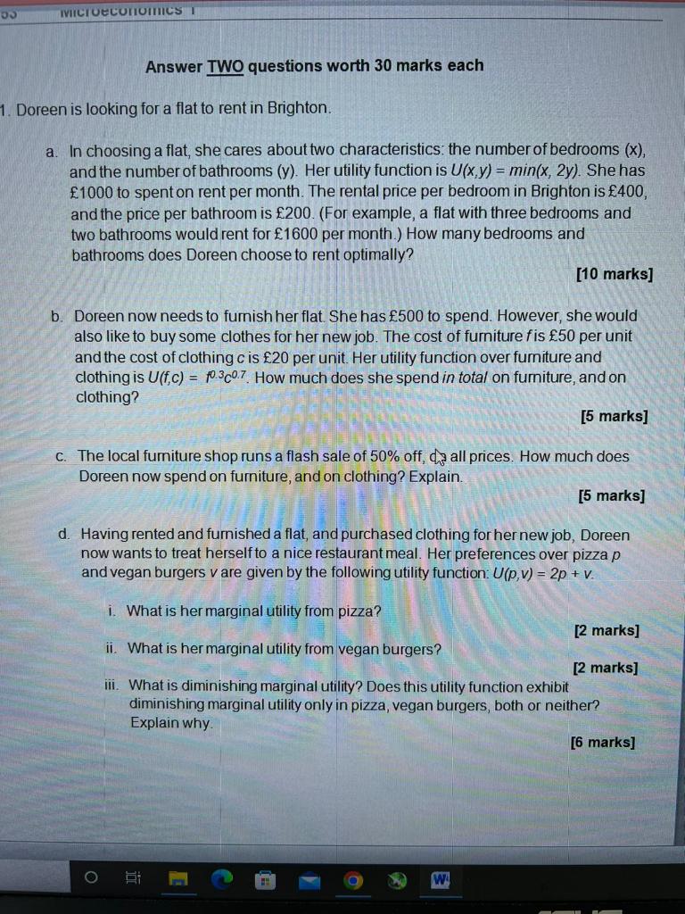 05 Ivicioeconomics I Answer Two Questions Worth 30 Marks Each 1 Doreen Is Looking For A Flat To Rent In Brighton A In 1