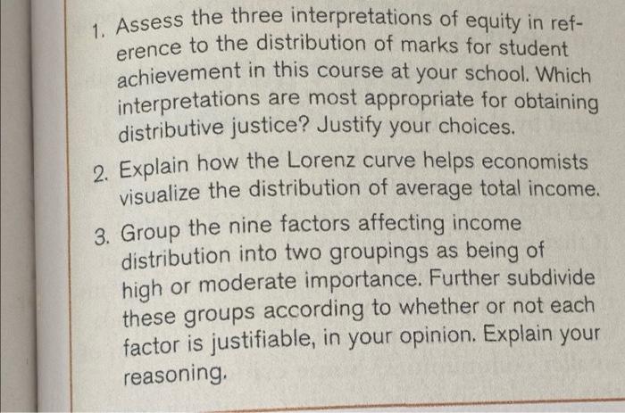 1 Assess The Three Interpretations Of Equity In Ref Erence To The Distribution Of Marks For Student Achievement In Thi 1