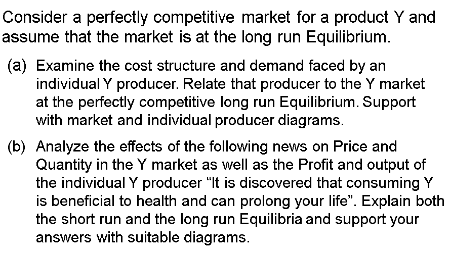 Consider A Perfectly Competitive Market For A Product Y And Assume That The Market Is At The Long Run Equilibrium A E 1