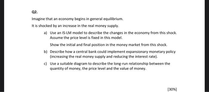 Q2 Imagine That An Economy Begins In General Equilibrium It Is Shocked By An Increase In The Real Money Supply A Use 1