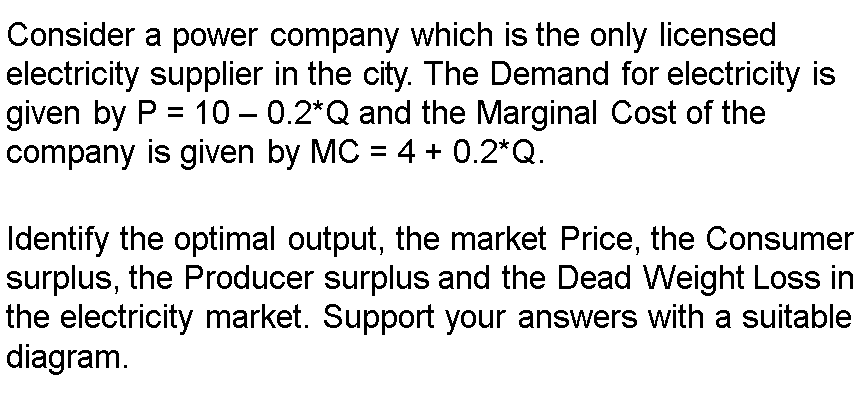 Consider A Power Company Which Is The Only Licensed Electricity Supplier In The City The Demand For Electricity Is Give 1