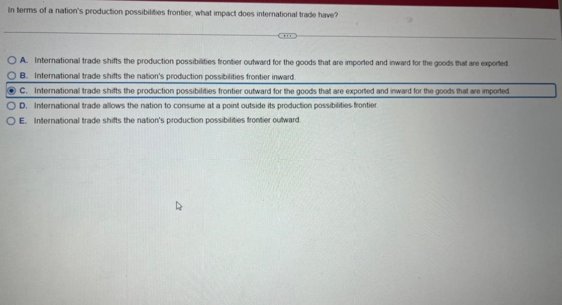 In Terms Of A Nation S Production Possibilities Frontier What Impact Does International Trade Have O A International 1
