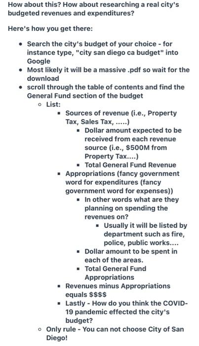 How About This How About Researching A Real City S Budgeted Revenues And Expenditures Here S How You Get There Sear 1