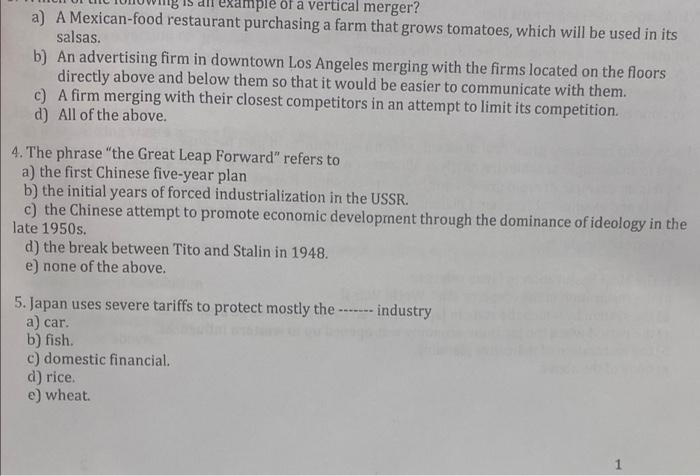 Example Of A Vertical Merger A A Mexican Food Restaurant Purchasing A Farm That Grows Tomatoes Which Will Be Used In 1