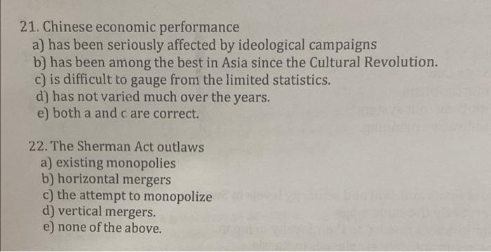 21 Chinese Economic Performance A Has Been Seriously Affected By Ideological Campaigns B Has Been Among The Best In A 1