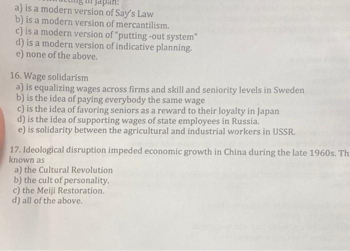 Pan A Is A Modern Version Of Say S Law B Is A Modern Version Of Mercantilism C Is A Modern Version Of Putting Out 1