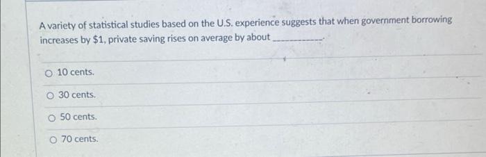 A Variety Of Statistical Studies Based On The U S Experience Suggests That When Government Borrowing Increases By 1 P 1