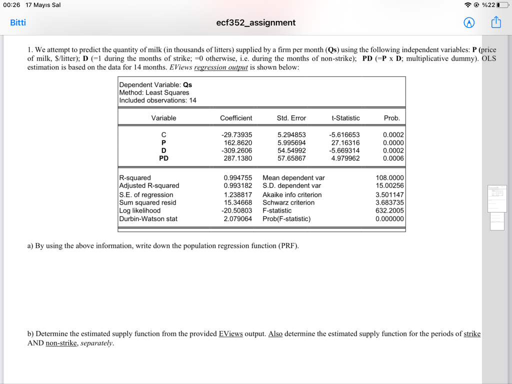 I Need Solution For This Econometrics Question As Soon As Possible Which Includes From A To H Thank You 1