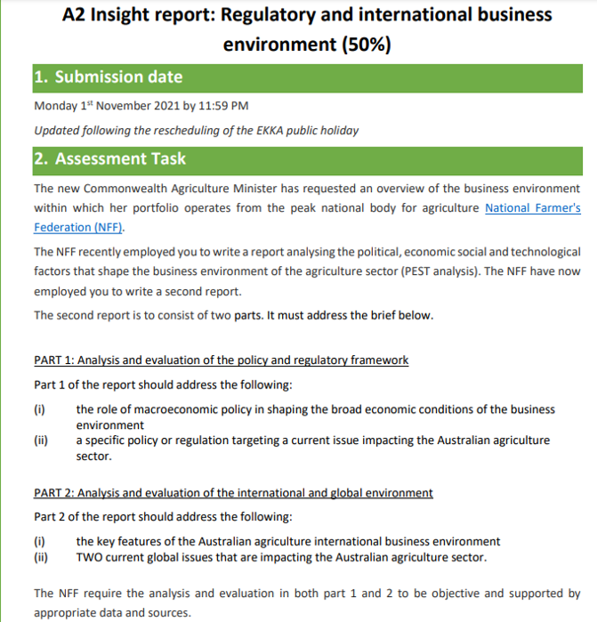 A2 Insight Report Regulatory And International Business Environment 50 1 Submission Date Monday 19 November 2021 By 1
