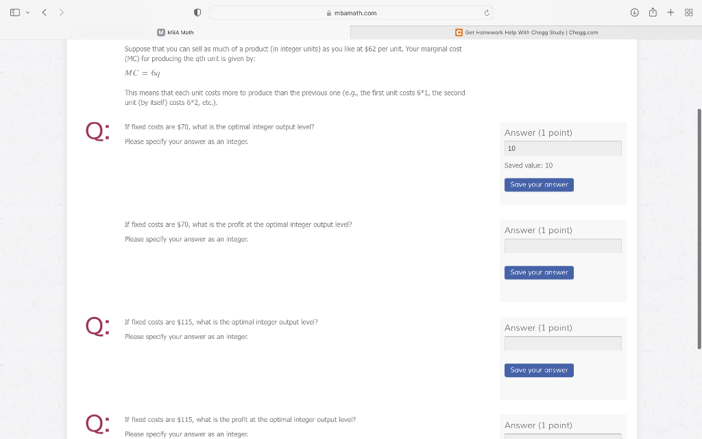 D Mbamath Com U 88 M Mba Math C Get Homewark Help With Chege Study Chegg Com Suppose That You Can Sell As Much Of 1