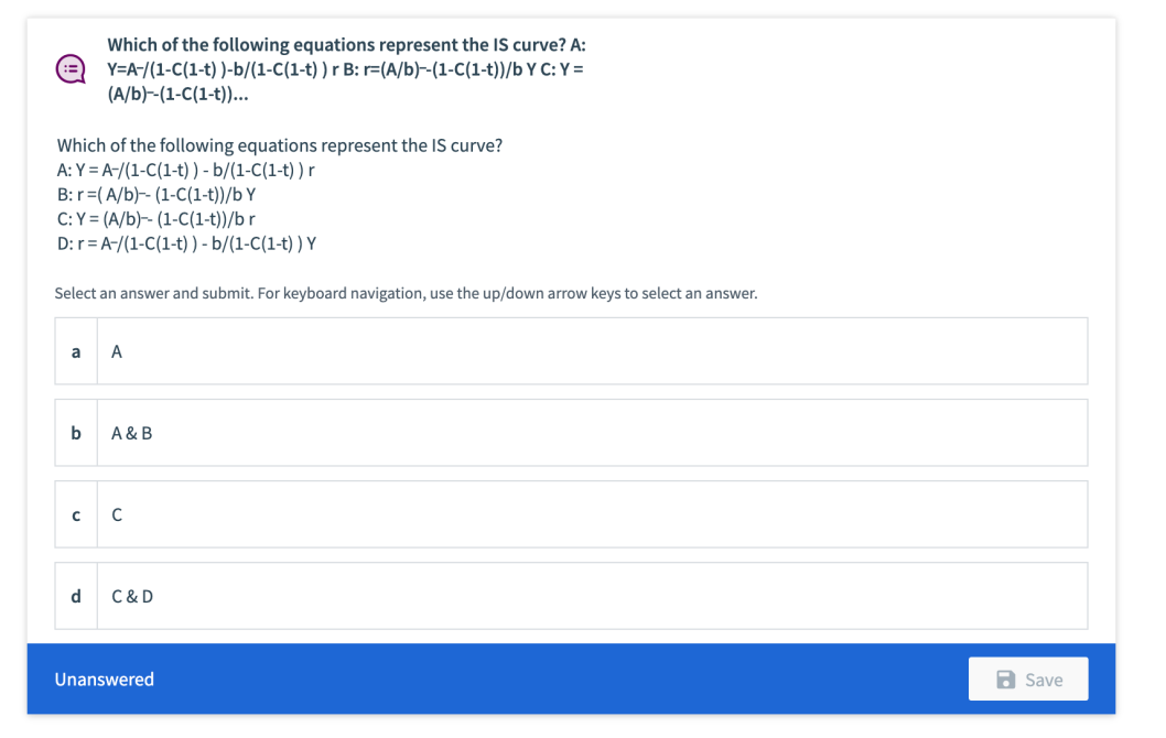 Which Of The Following Equations Represent The Is Curve A Y A 1 C 1 T B 1 C 1 T Rb R A B 1 C 1 T Byc Y 1