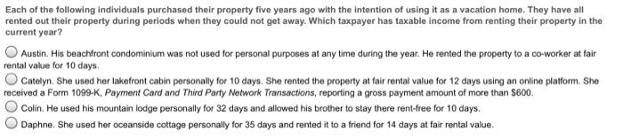 Each Of The Following Individuals Purchased Their Property Five Years Ago With The Intention Of Using It As A Vacation H 1