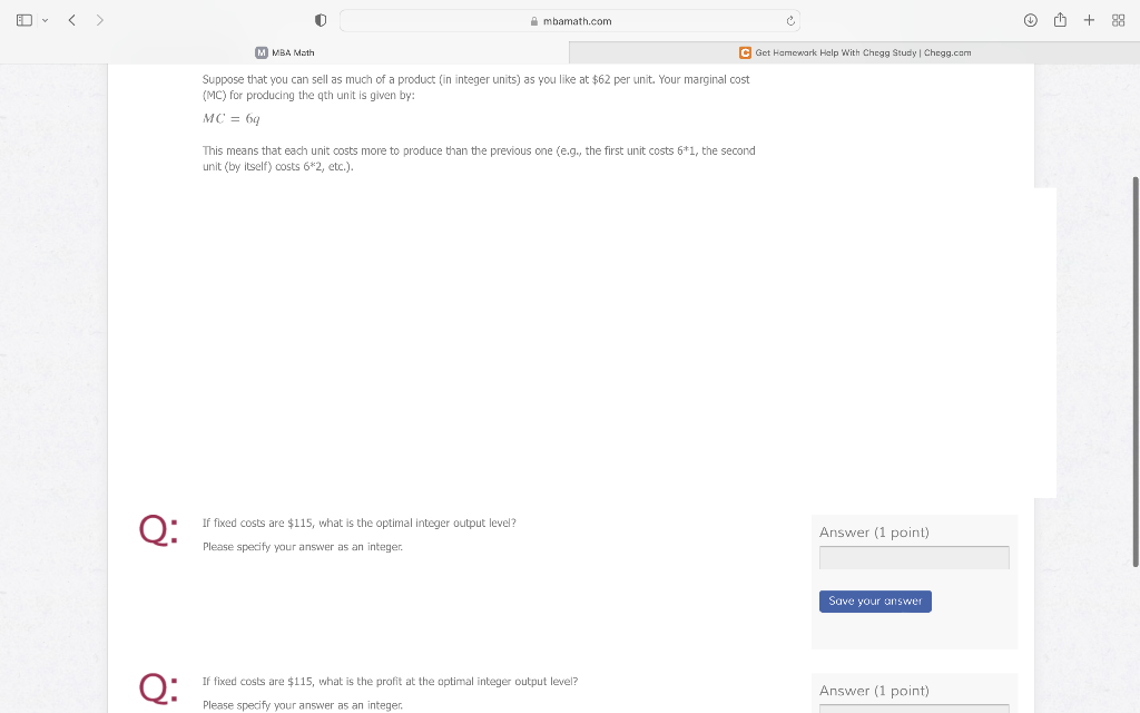 D Mbamath Com 88 Mmba Math C Get Homewark Help With Chege Study Chegg Com Suppose That You Can Sell As Much Of A P 1