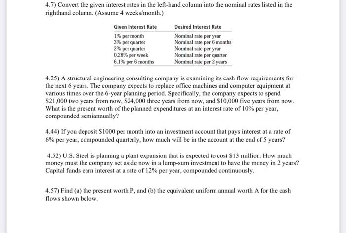 4 7 Convert The Given Interest Rates In The Left Hand Column Into The Nominal Rates Listed In The Righthand Column As 1