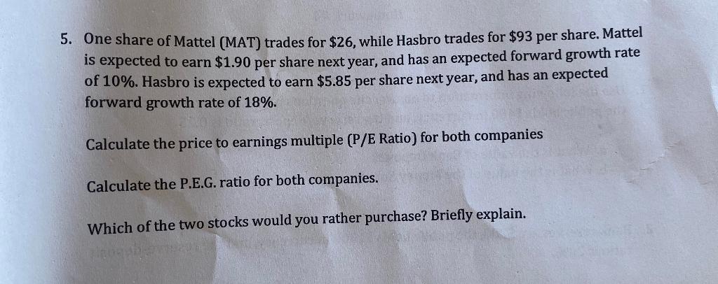 5 One Share Of Mattel Mat Trades For 26 While Hasbro Trades For 93 Per Share Mattel Is Expected To Earn 1 90 Per 1