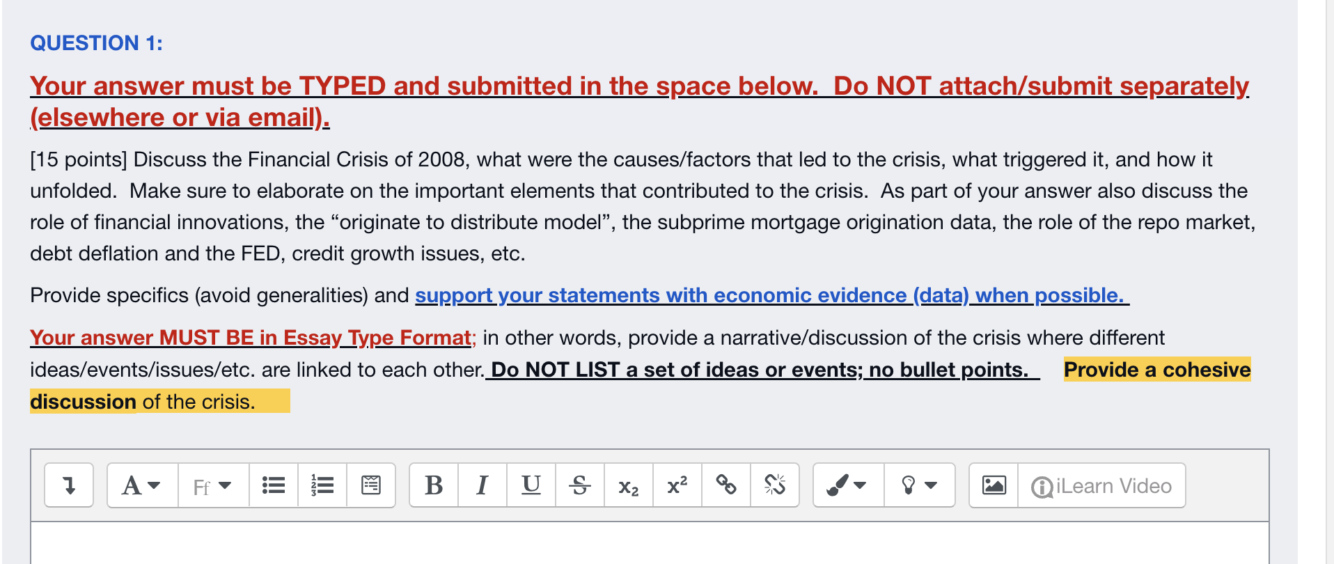 Question 1 Your Answer Must Be Typed And Submitted In The Space Below Do Not Attach Submit Separately Elsewhere Or V 1