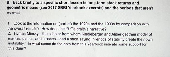 B Back Briefly To A Specific Short Lesson In Long Term Stock Returns And Geometric Means See 2017 Sbbi Yearbook Excerp 1