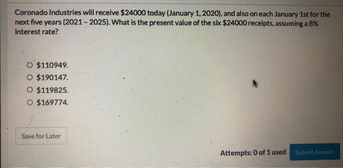Coronado Industries Will Receive 24000 Today January 1 2020 And Also On Each January 1st For The Next Five Years 2 1