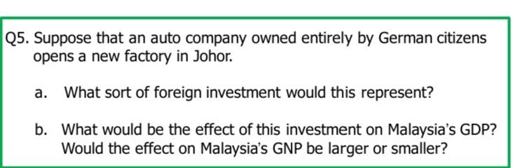 Q5 Suppose That An Auto Company Owned Entirely By German Citizens Opens A New Factory In Johor What Sort Of Foreign In 1