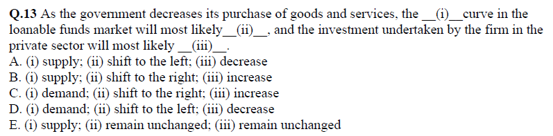 Q 13 As The Government Decreases Its Purchase Of Goods And Services The I Curve In The Loanable Funds Market Will M 1
