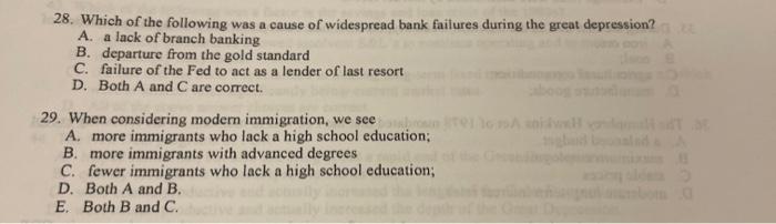 28 Which Of The Following Was A Cause Of Widespread Bank Failures During The Great Depression A A Lack Of Branch Bank 1