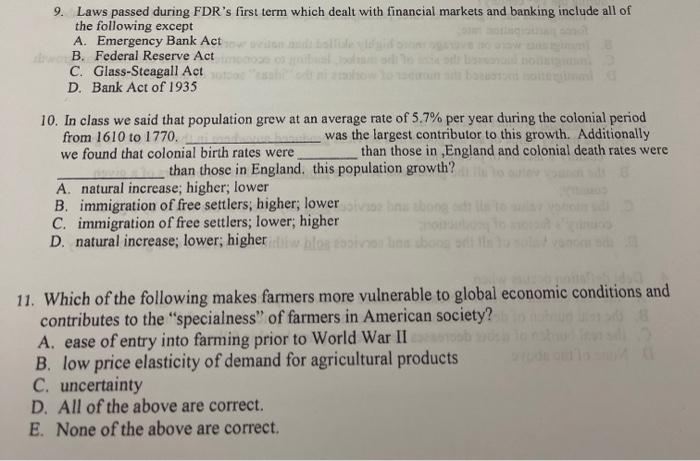 9 Laws Passed During Fdr S First Term Which Dealt With Financial Markets And Banking Include All Of The Following Excep 1