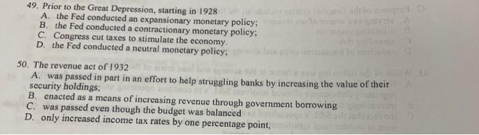 49 Prior To The Great Depression Starting In 1928 A The Fed Conducted An Expansionary Monetary Policy B The Fed Con 1