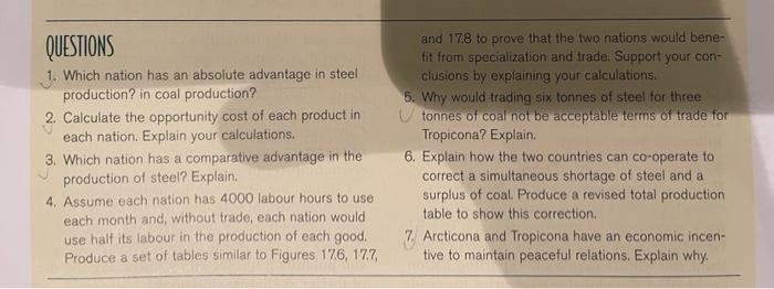 Questions 1 Which Nation Has An Absolute Advantage In Steel Production In Coal Production 2 Calculate The Opportunit 1