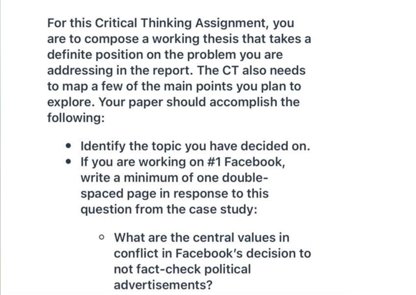 For This Critical Thinking Assignment You Are To Compose A Working Thesis That Takes A Definite Position On The Problem 1