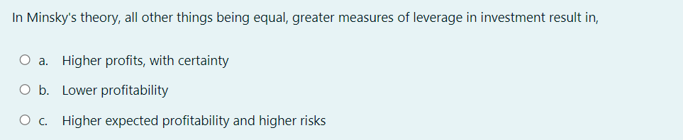 In Minsky S Theory All Other Things Being Equal Greater Measures Of Leverage In Investment Result In O A Higher Prof 1