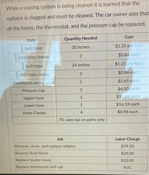 Quizzes While A Cooling System Is Being Cleaned It Is Learned That The Radiator Is Clogged And Must Be Cleaned The Car 1
